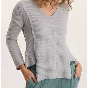 NEW XCVI arnie thermal asymmetrical v-neck top in grey